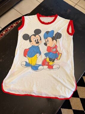 Vintage Disney White Tank Top with Mickey & Minnie Red Trim L/XL